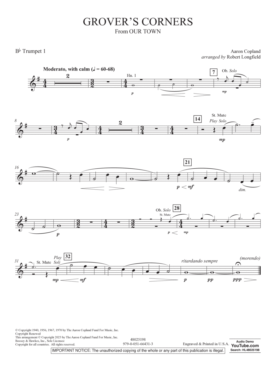 Grover's Corners (from Our Town) (arr. Robert Longfield) - Bb Trumpet 1