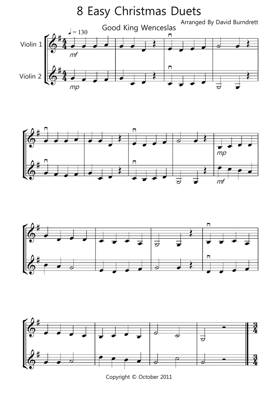 8 Easy Christmas Duets for Violin String Duet scores gallery preview page 1