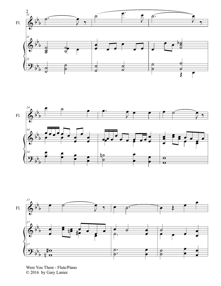 Gary Lanier: WERE YOU THERE (Duet – Flute & Piano with Parts) Woodwind Duet scores gallery preview page 3