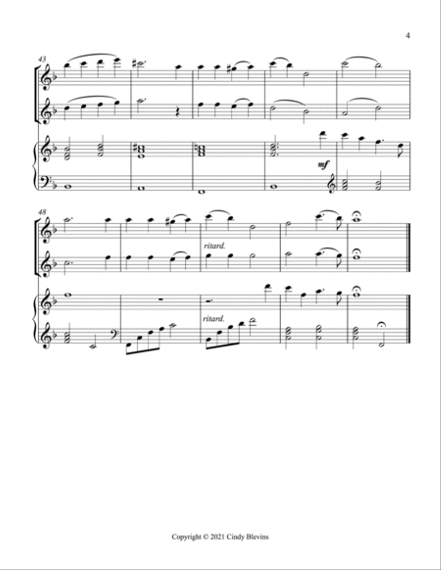 O Little Town Of Bethlehem, Two Flutes and Piano Flute Duet scores gallery preview page 5
