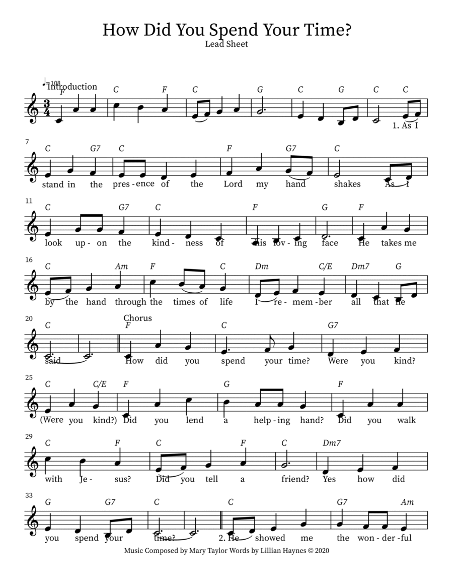 How Did You Spend Your Time? Piano scores gallery preview page 1