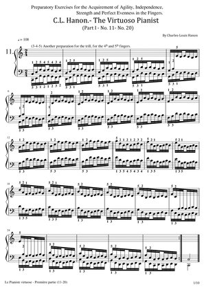 C.L. Hanon.- The Virtuoso Pianist (Part I - No. 11 - No. 20) - With Finger Number Original