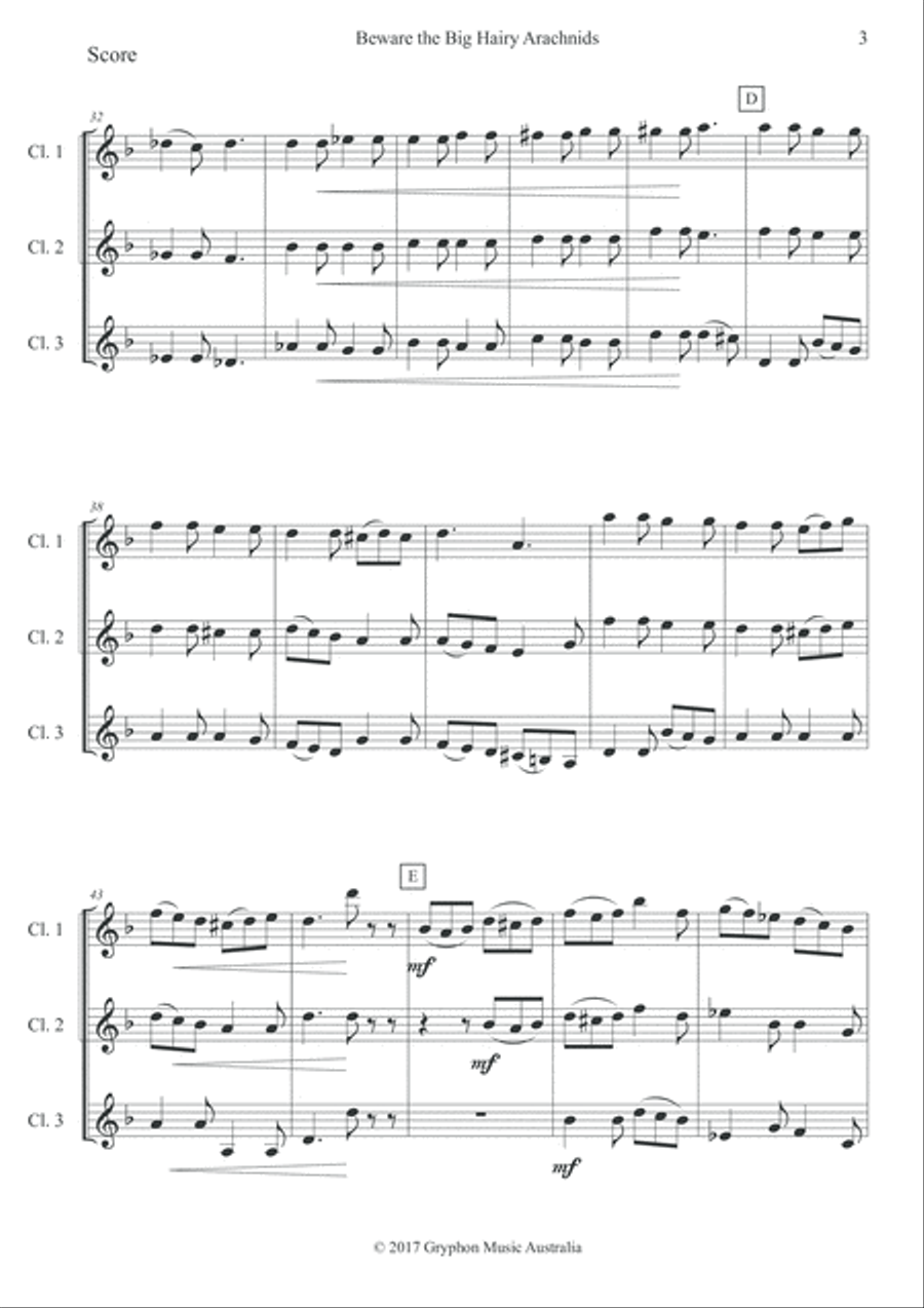Beware the Big Hairy Arachnids for Clarinet Trio Clarinet Trio scores gallery preview page 4