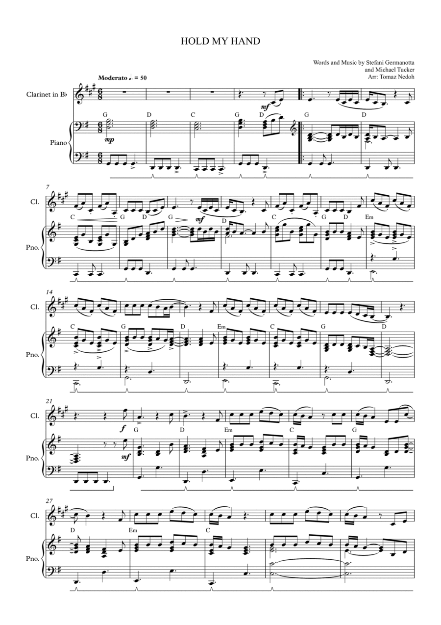 Hold My Hand B-Flat Clarinet scores gallery preview page 1