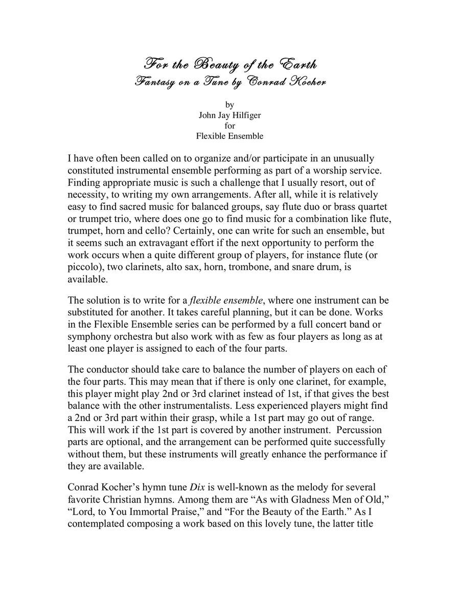 For the Beauty of the Earth: Fantasy on a tune by Conrad Kocher Concert Band scores gallery preview page 2