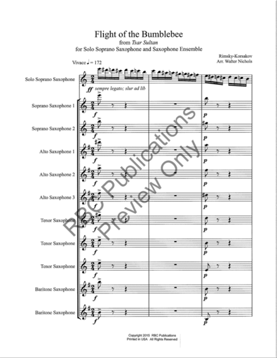 Flight Of The Bumble Bee Saxophone Choir Alto Saxophone scores gallery preview page 4