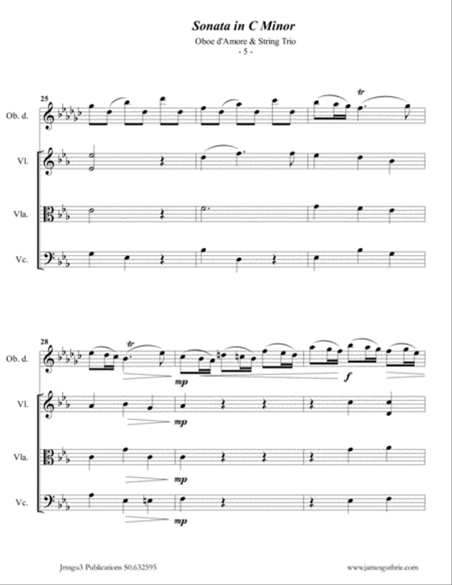 Telemann: Sonata in C Minor for Oboe d'Amore & String Trio Oboe scores gallery preview page 5