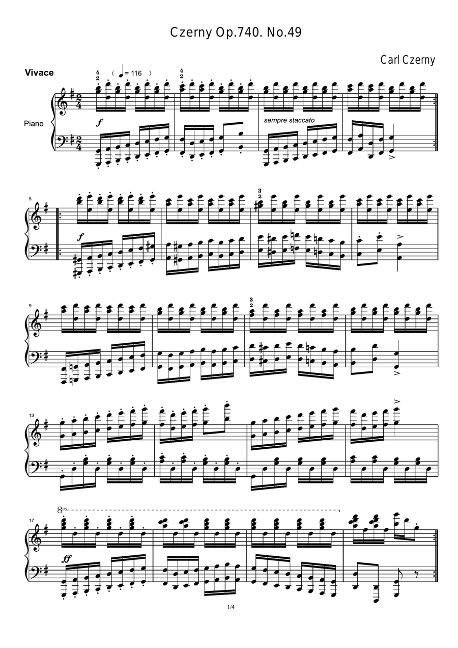 Czerny Op.740. No.49 Piano Solo scores gallery preview page 1
