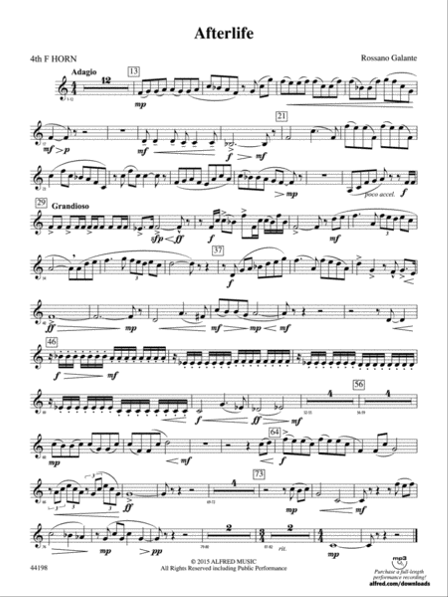 Afterlife: 4th F Horn Afterlife: 4th F Horn Concert Band scores gallery preview page 1