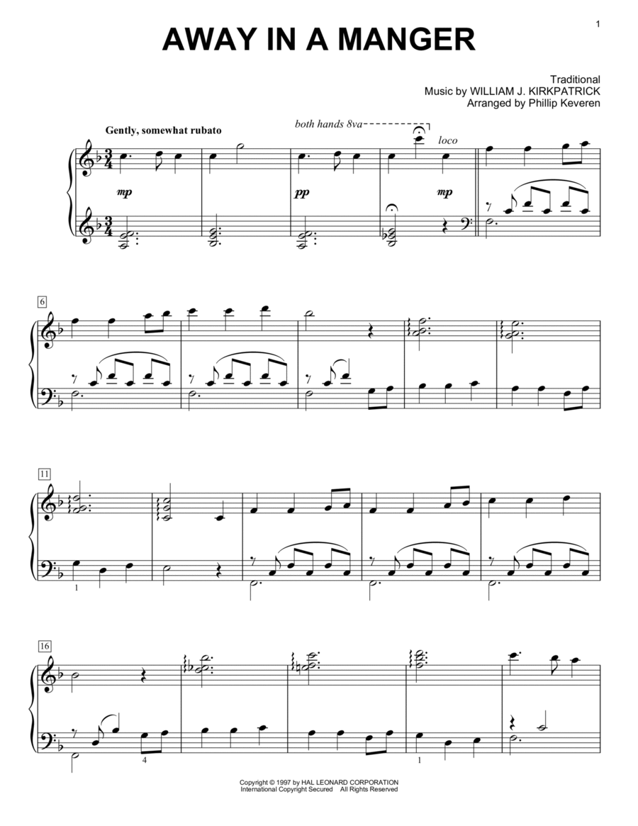 Away In A Manger (arr. Phillip Keveren) Easy Piano scores gallery preview page 1