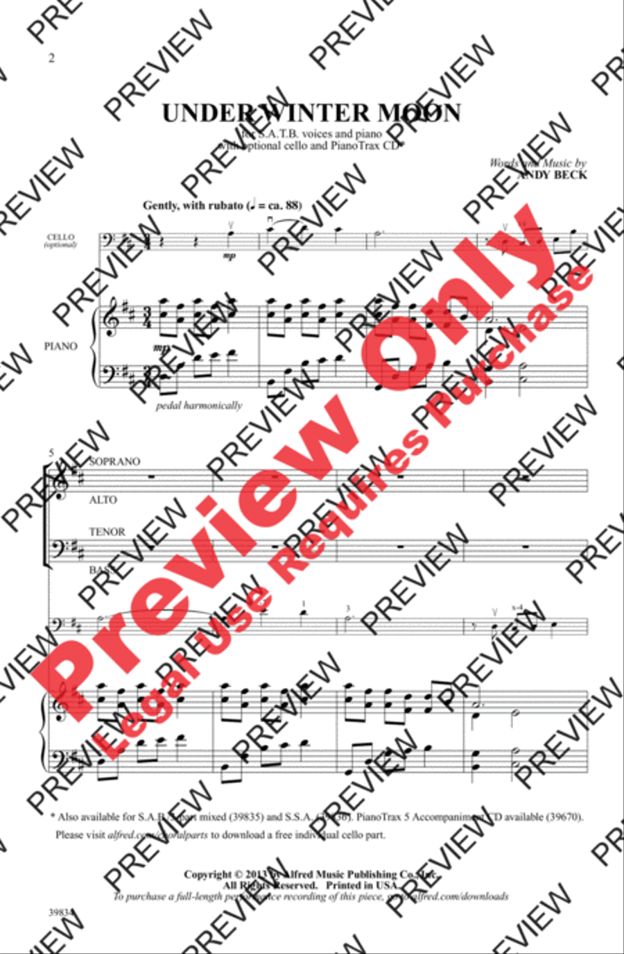 Under Winter Moon 4-Part scores gallery preview page 13