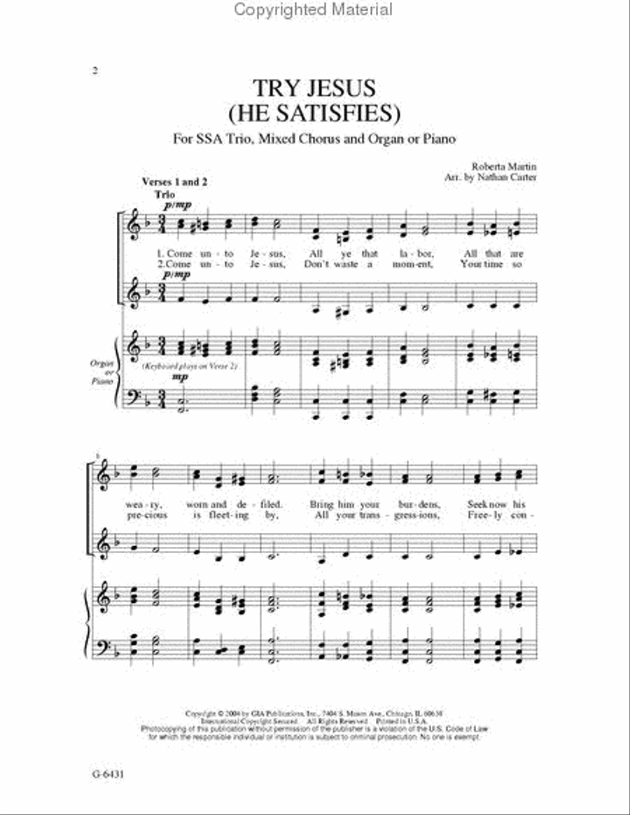 Try Jesus (He Satisfies) SSA scores gallery preview page 2