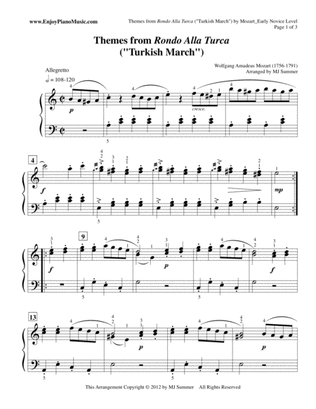 Rondo Alla Turca (Turkish March), Main Themes by Mozart--Easy Piano