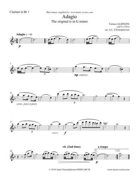 Albinoni Adagio - 3 Clarinets and Bass Clarinet image number null