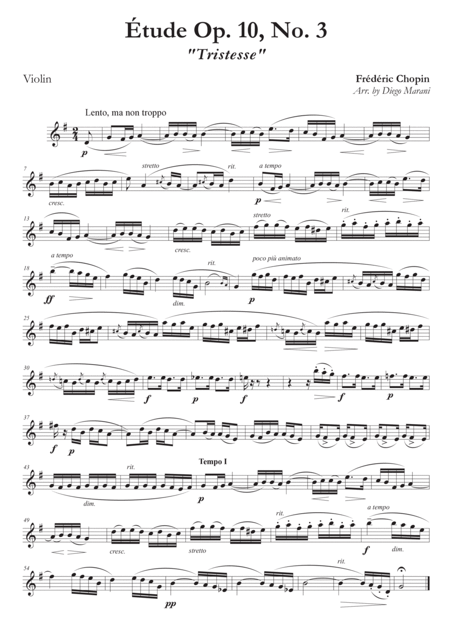Etude Op. 10, No. 3 for Violin & Piano Violin Solo scores gallery preview page 1