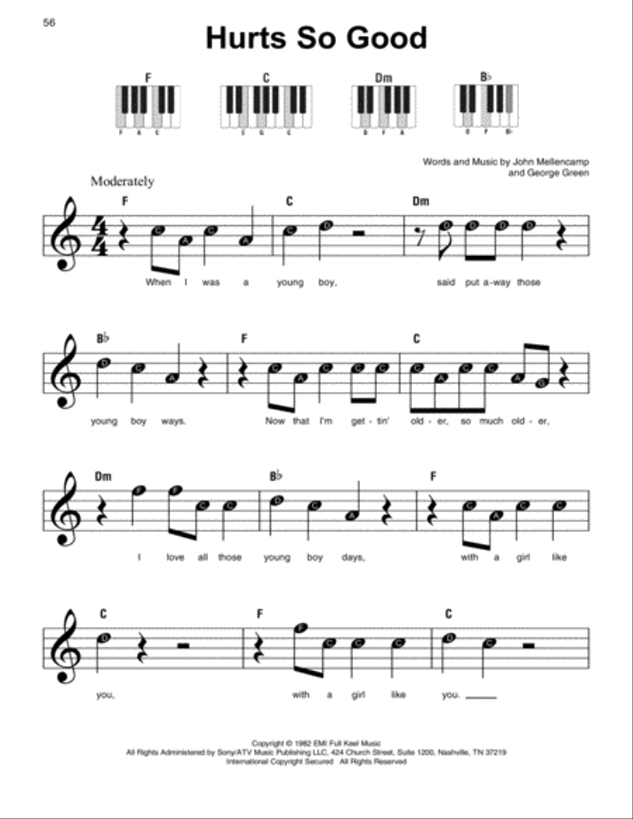 Hurts So Good Easy Piano scores gallery preview page 1