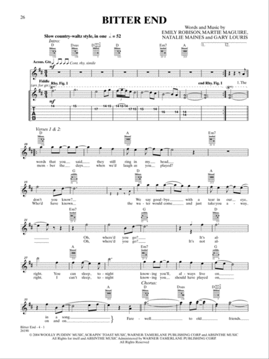 Bitter End Bitter End Guitar Tablature scores gallery preview page 1