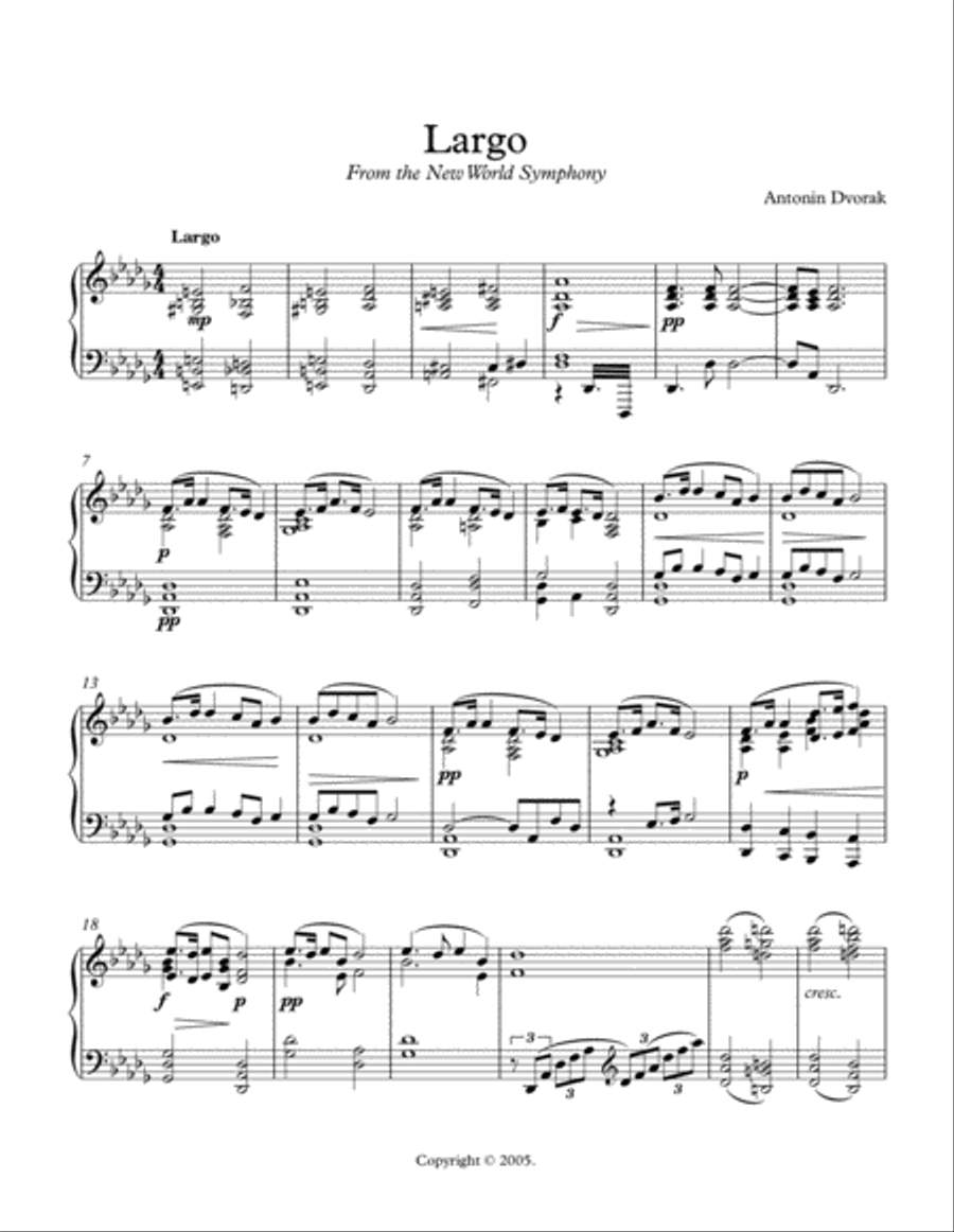 Largo from New World Symphony Largo from New World Symphony Piano Solo scores gallery preview page 1