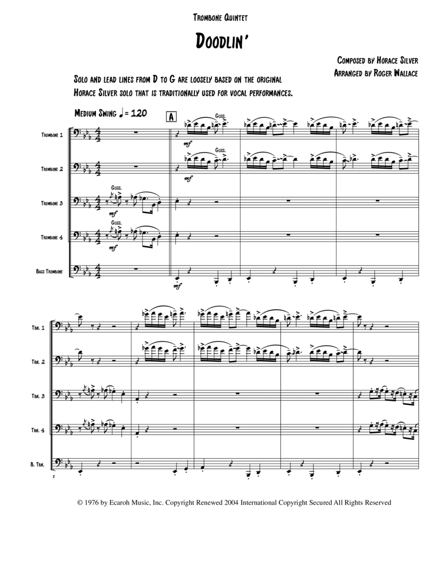 Doodlin' Brass Quintet scores gallery preview page 1