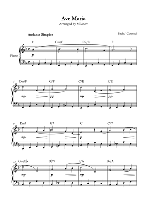 Ave Maria Bach Gounod in F Easy Intermediate Piano Chord