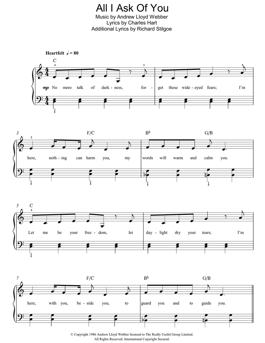 All I Ask Of You (from The Phantom Of The Opera) Easy Piano scores gallery preview page 1