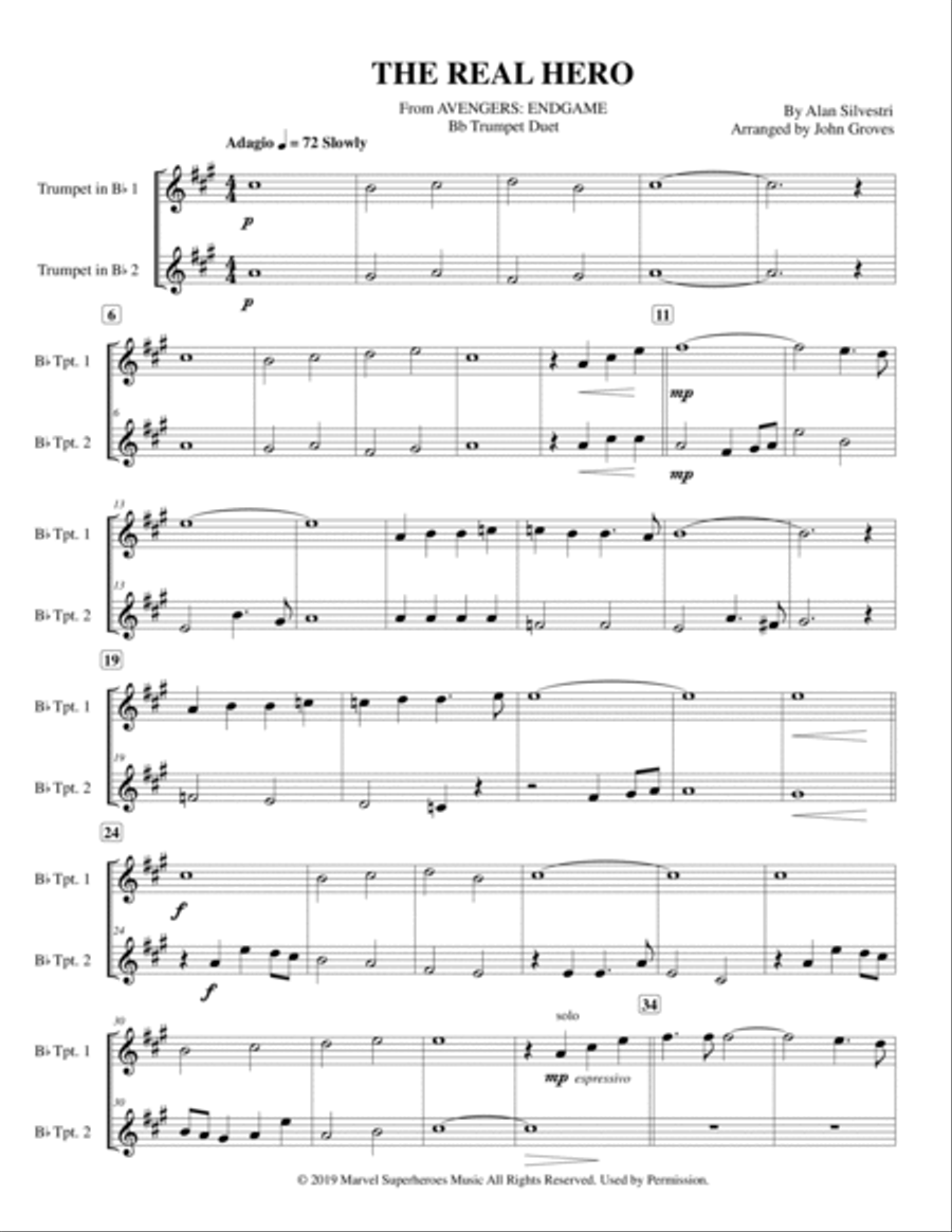 The Real Hero Trumpet Duet scores gallery preview page 2