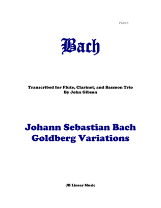 Book cover for J. S. Bach Goldberg Variations set for flute, clarinet, and bassoon - PARTS