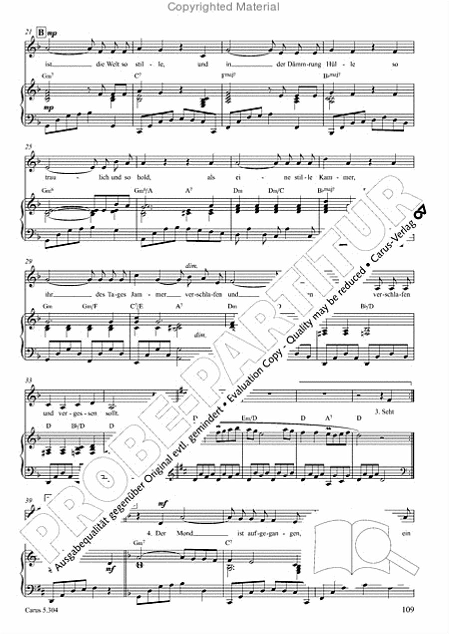 Schindler: Rosenzeit. Ein Liederzyklus uber die Liebe. Chansons fur Singstimme und Klavier Piano scores gallery preview page 110