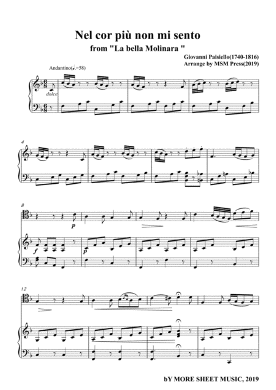 Paisiello-Nel cor più non mi sento,for Cello and Piano Piano scores gallery preview page 3