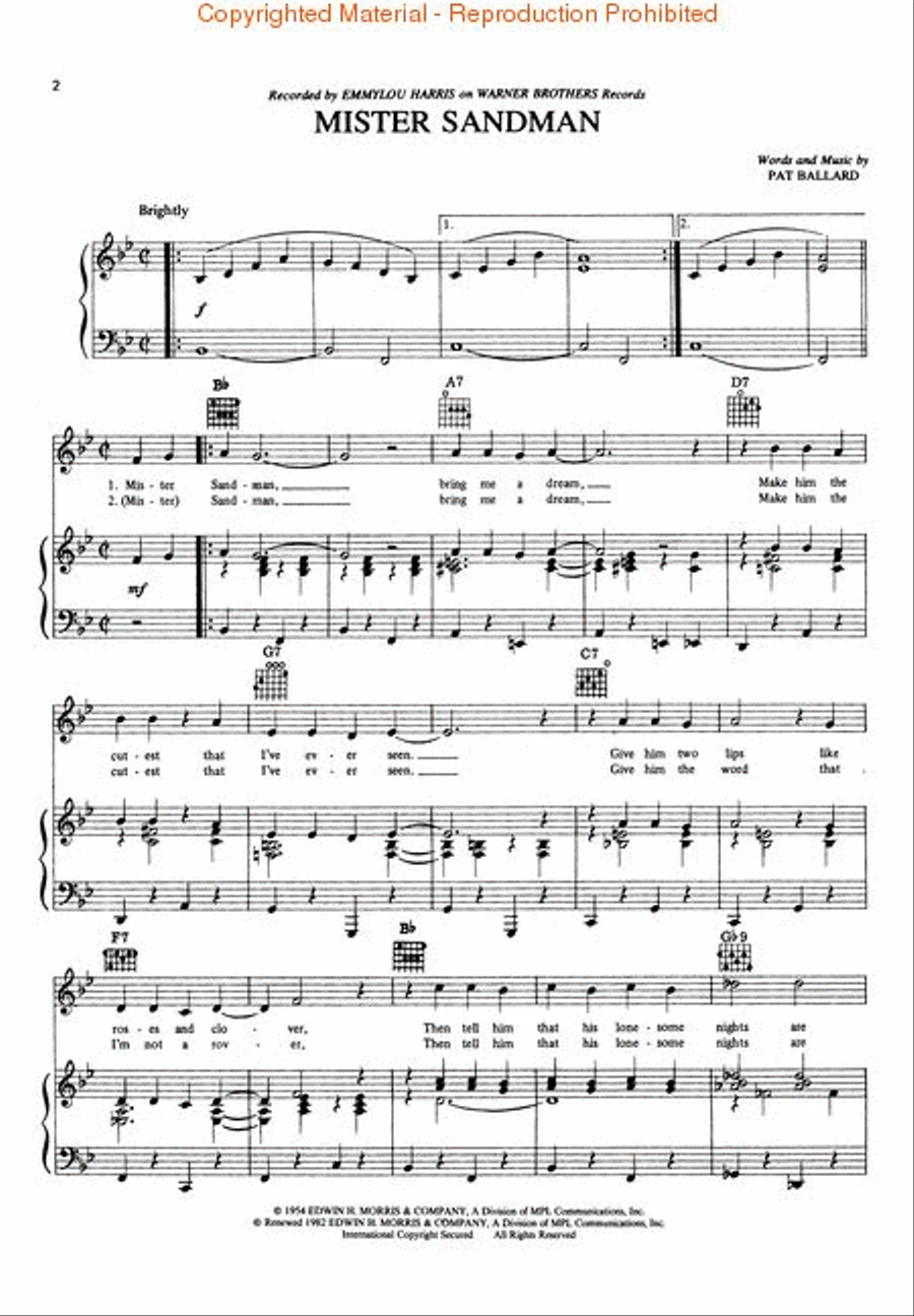 Mister Sandman Mister Sandman Piano, Vocal, Guitar scores gallery preview page 2