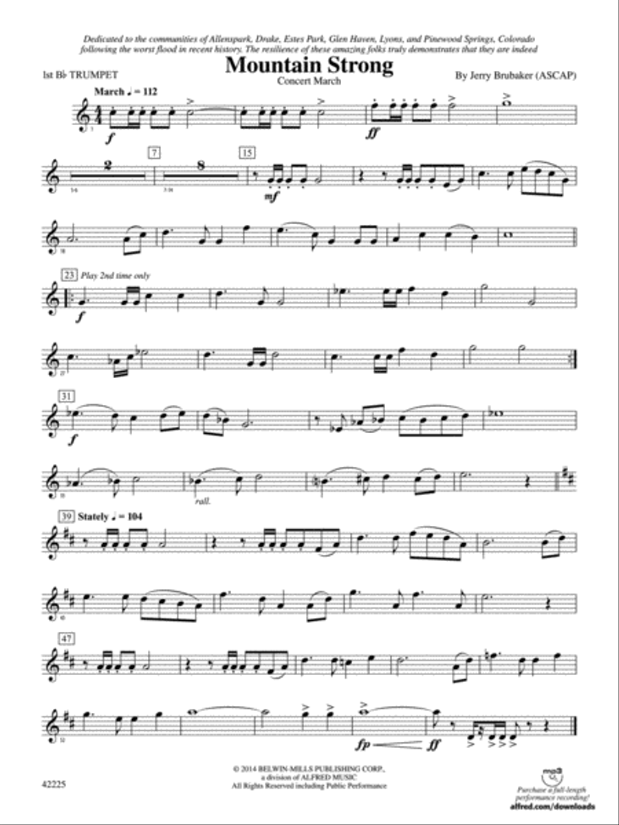 Mountain Strong: 1st B-flat Trumpet Concert Band scores gallery preview page 1