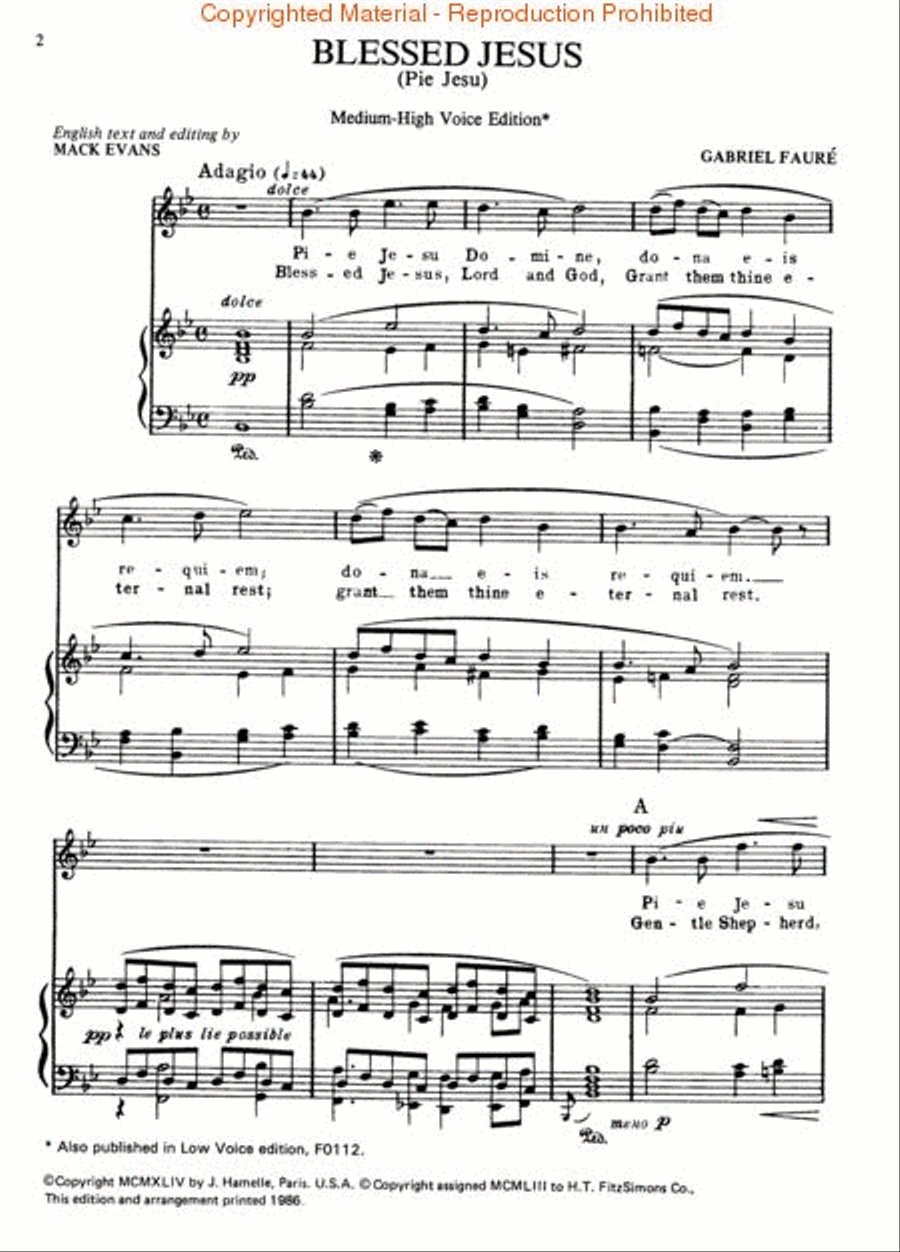 Pie Jesu (Blessed Jesus) from Requiem in D minor, Op. 48