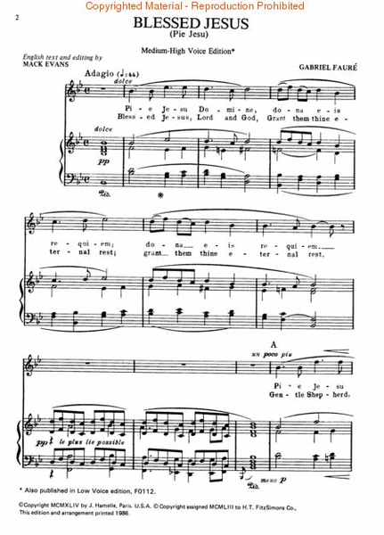 Pie Jesu (Blessed Jesus) from Requiem in D minor, Op. 48