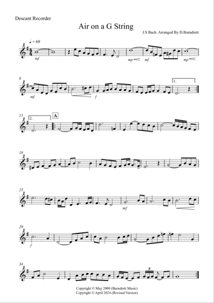 Air On A G String for Descant Recorder And Piano Soprano Recorder scores gallery preview page 3