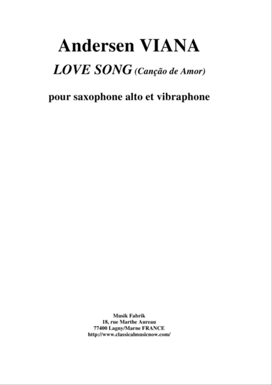 Andersen VIANA LOVE SONG (Canção de Amor) for alto saxophone and vibraphone Alto Saxophone scores gallery preview page 1