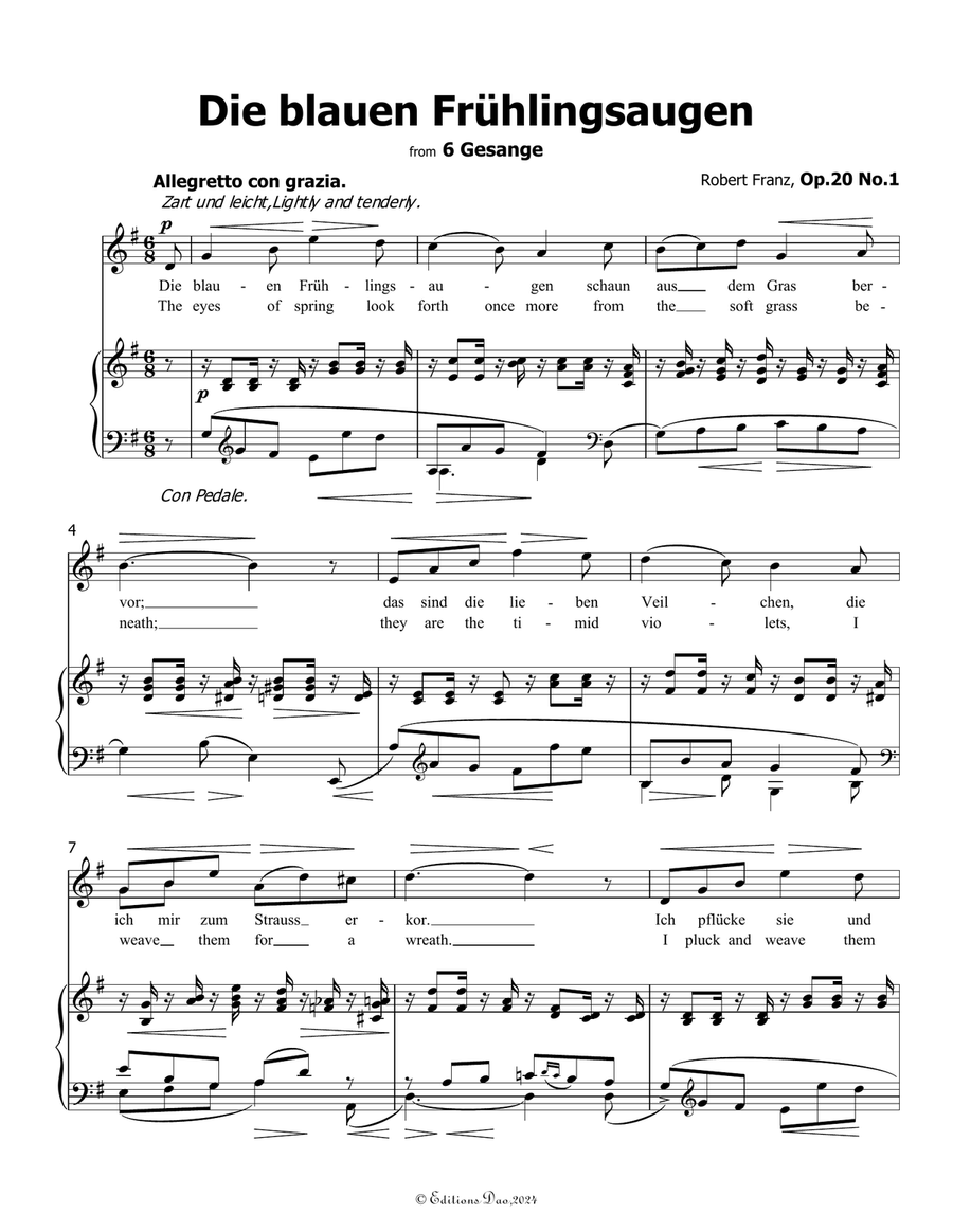 Die blauen Fruhlingsaugen, by Robert Franz, in G Major Voice scores gallery preview page 3