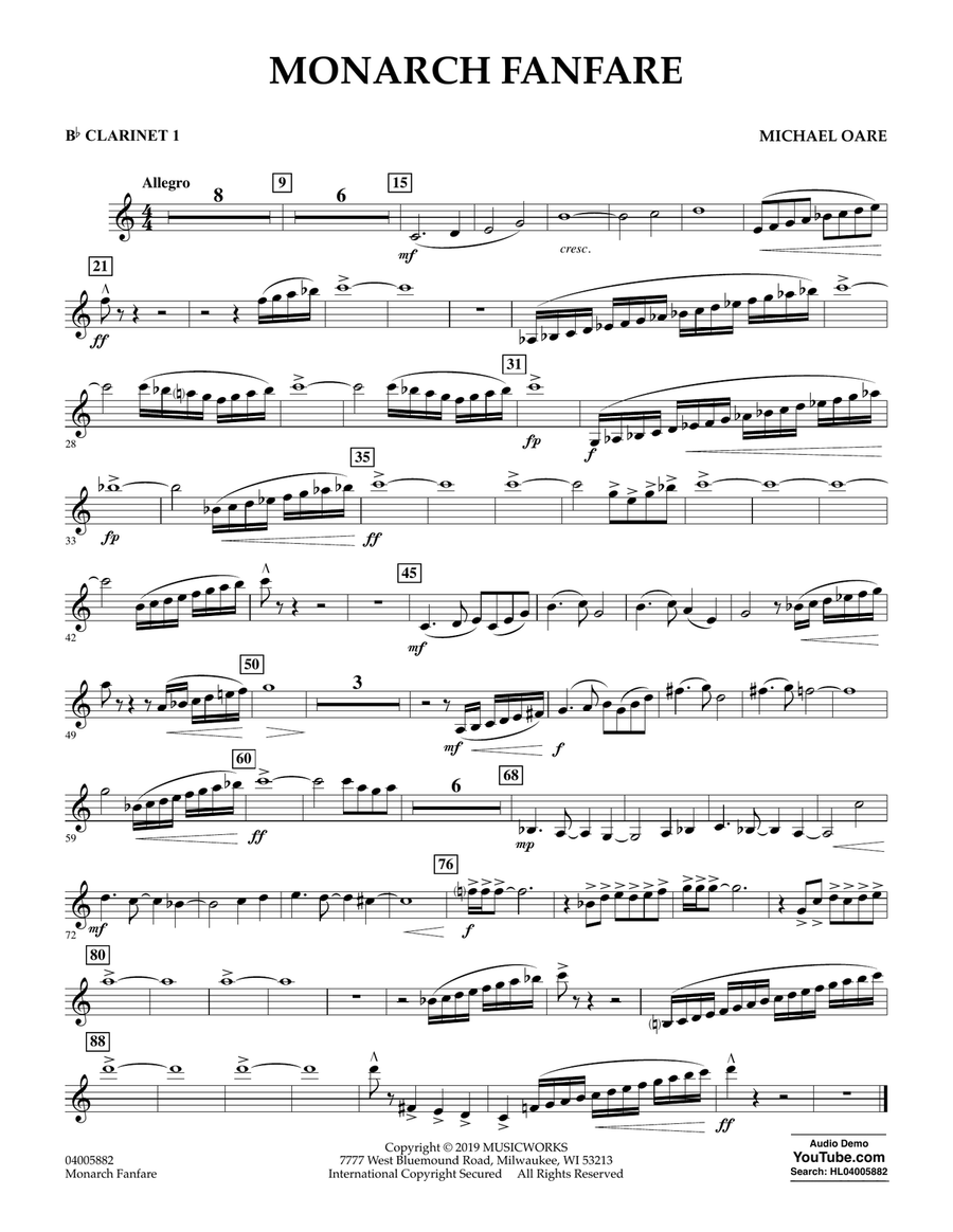 Monarch Fanfare - Bb Clarinet 1 Concert Band scores gallery preview page 1