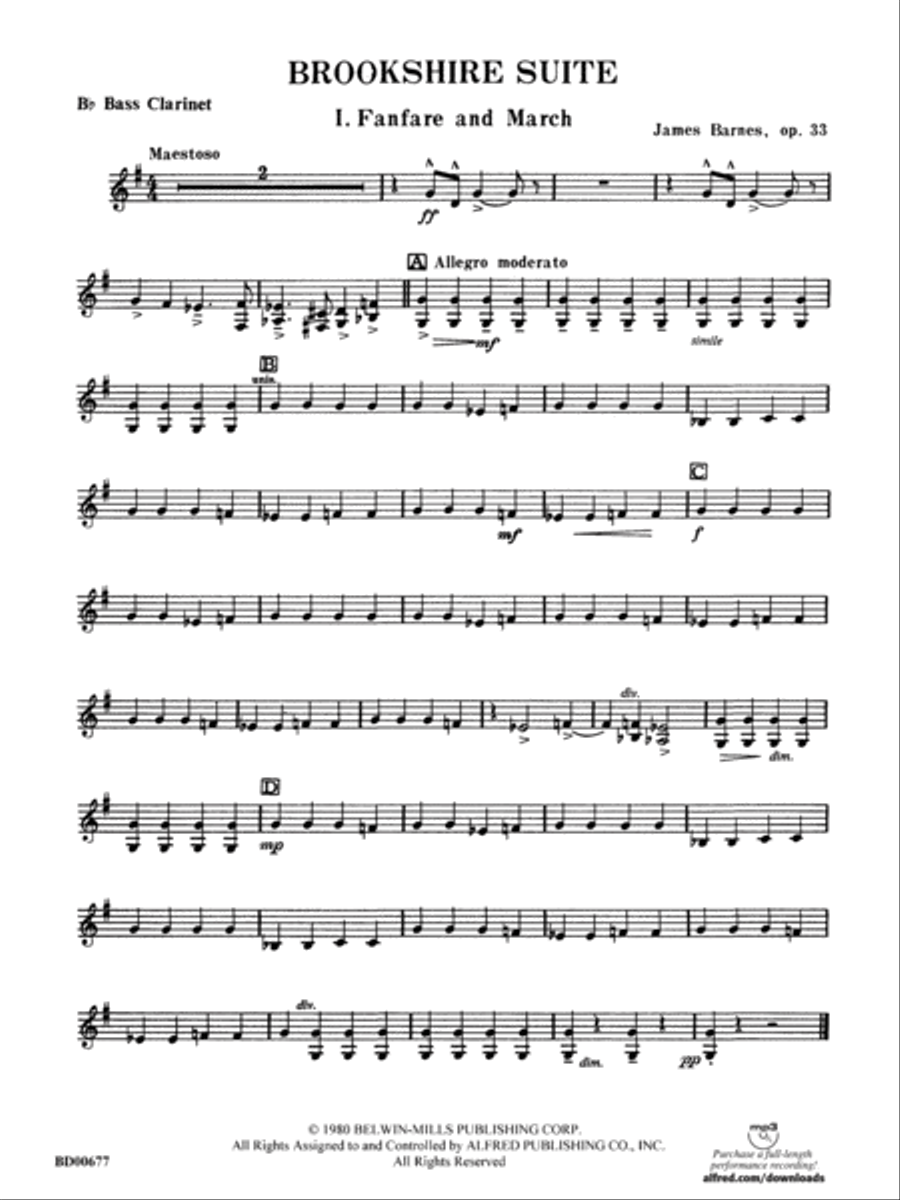 Brookshire Suite: B-flat Bass Clarinet Concert Band scores gallery preview page 1