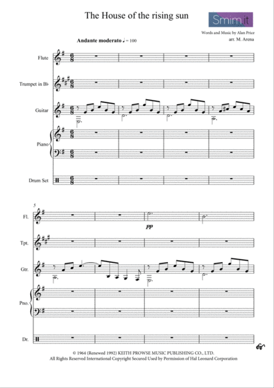 The House Of The Rising Sun Flute scores gallery preview page 1