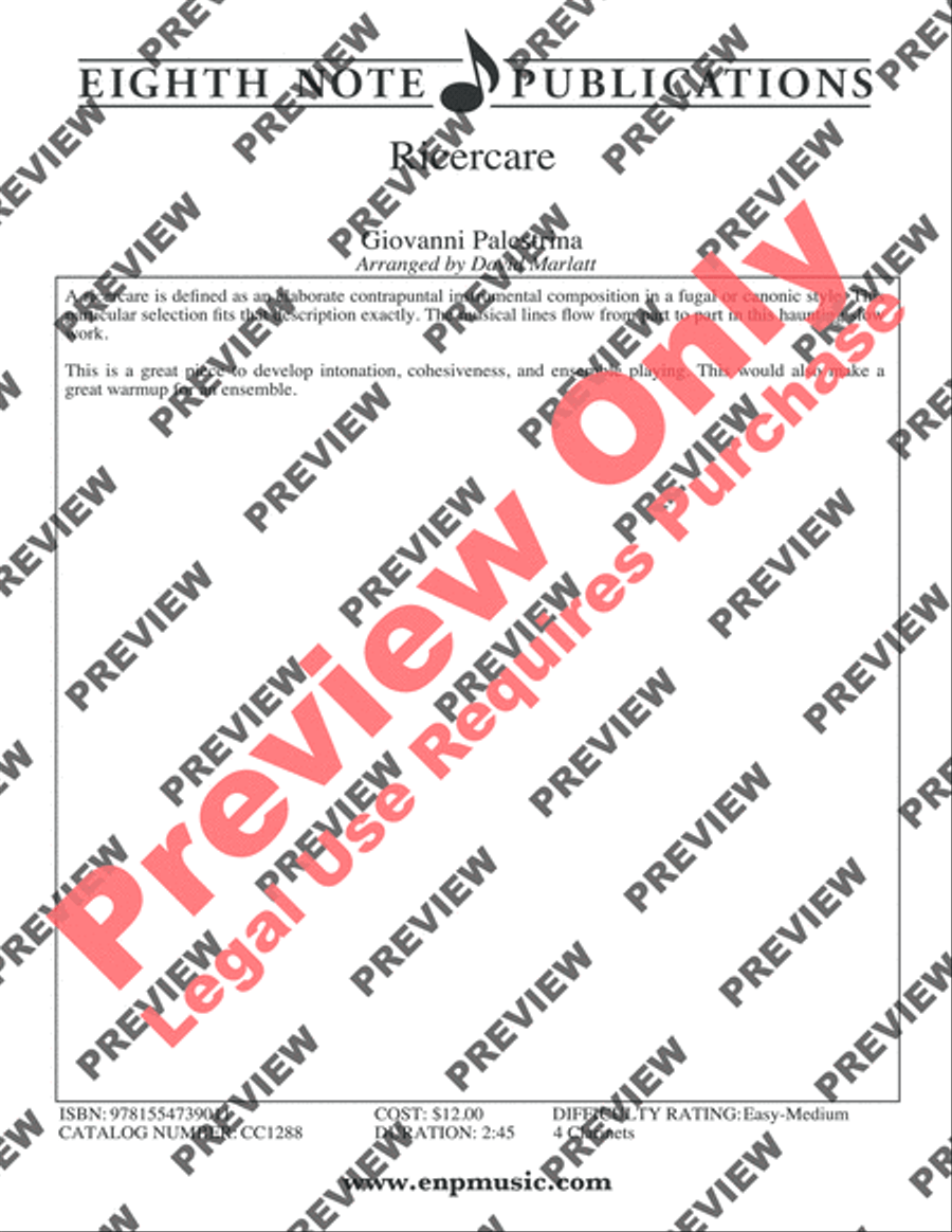 Ricercare Ricercare Clarinet Quartet scores gallery preview page 2