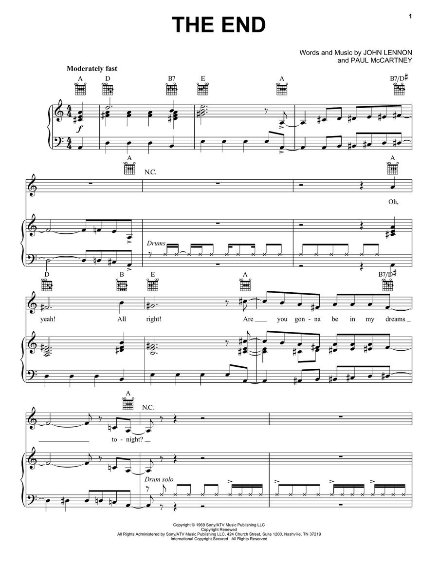 The End Piano, Vocal, Guitar scores gallery preview page 1