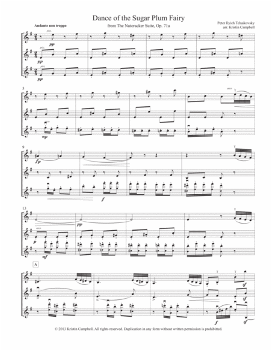 Dance of the Sugar Plum Fairies, from the Nutcracker for 3 violins Violin Solo scores gallery preview page 3