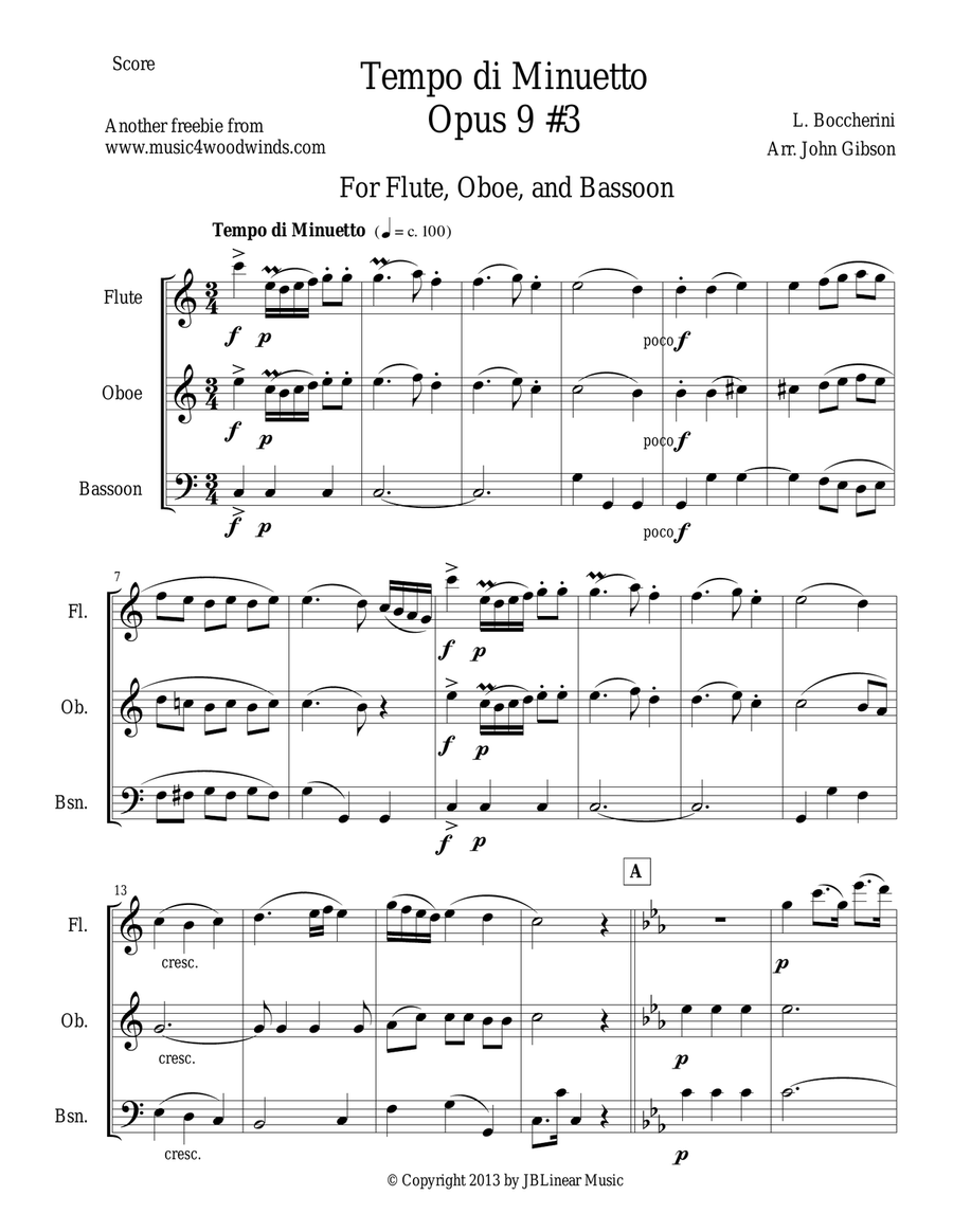 Minuet for Flute, Oboe and Bassoon Trio