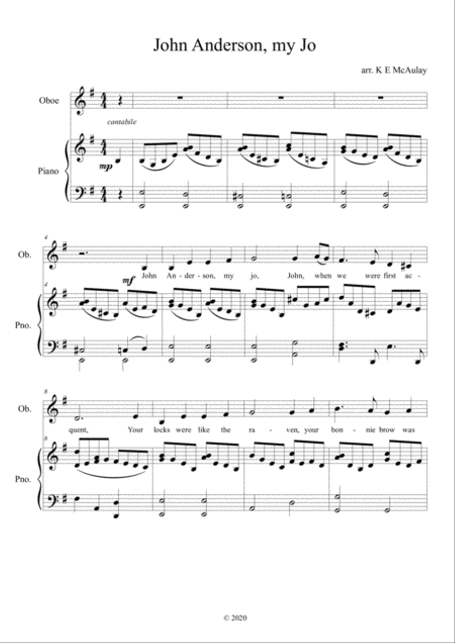 John Anderson my Jo, song by Robert Burns Piano, Vocal, Guitar scores gallery preview page 1