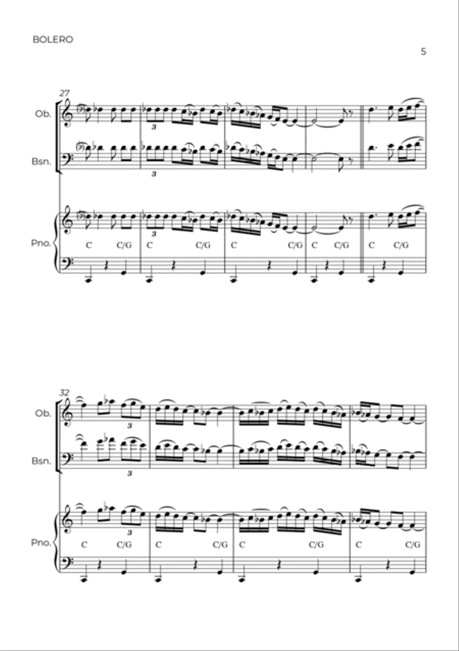 BOLERO - RAVEL - WIND PIANO TRIO (OBOE, BASSOON & PIANO) Bassoon scores gallery preview page 5