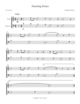 Jonh Newton Amazing Grace Easy Violin and Bassoon Sheet Music C major