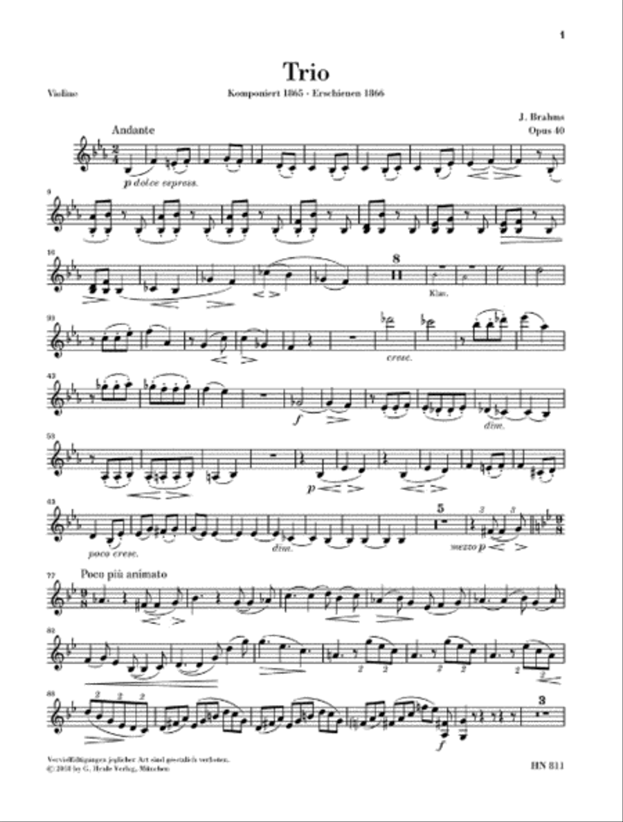 Horn Trio in E-flat Major, Op. 40 Woodwind Trio scores gallery preview page 5