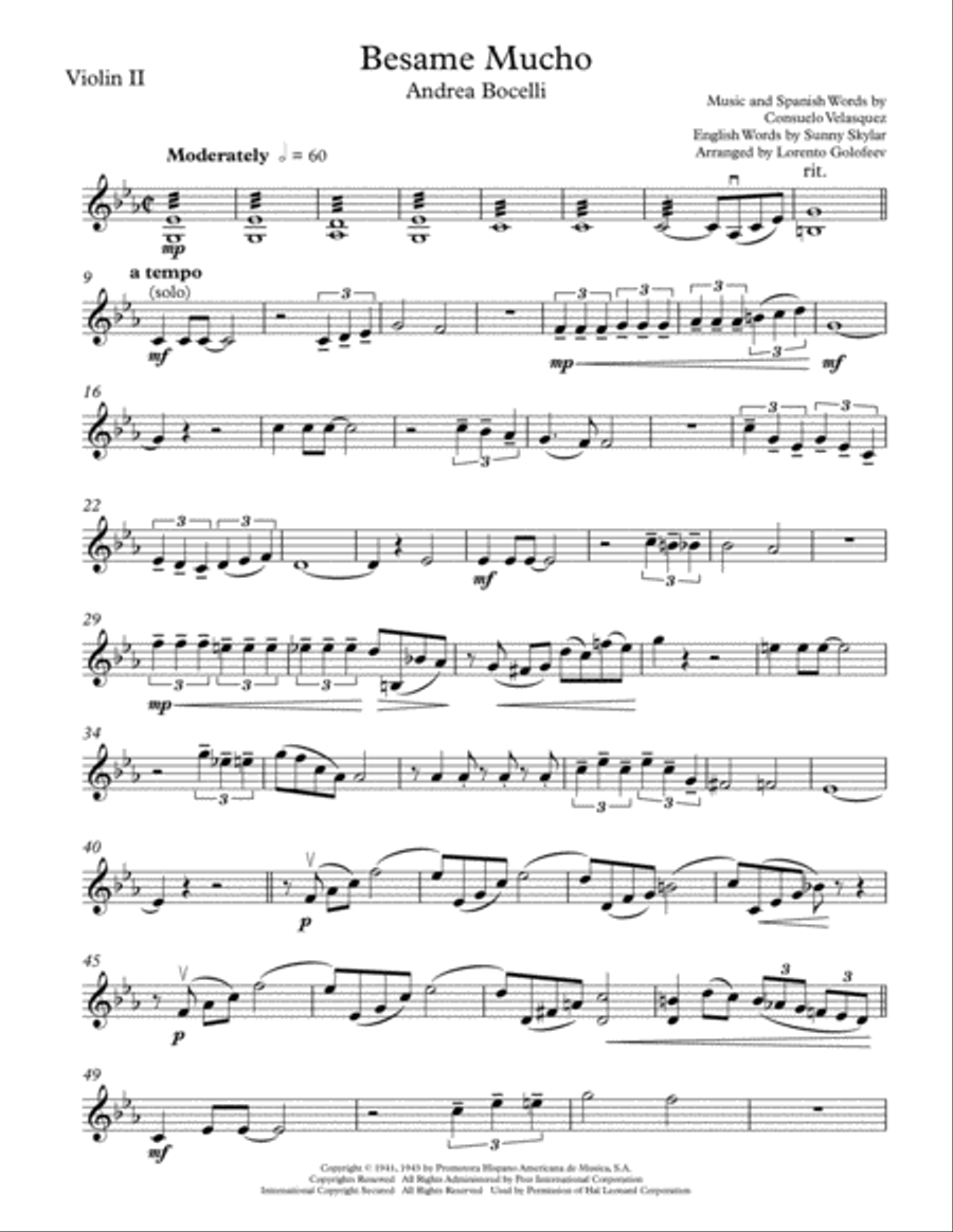 Besame Mucho (Kiss Me Much) String Quartet scores gallery preview page 3