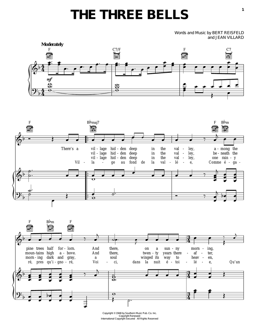 The Three Bells Piano, Vocal, Guitar scores gallery preview page 1