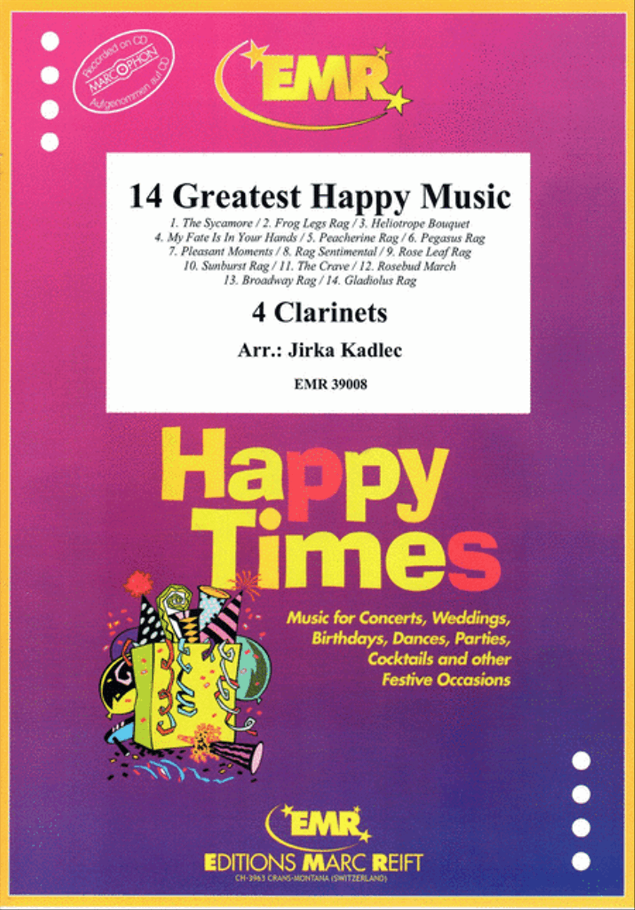 14 Greatest Happy Music Clarinet Quartet scores gallery preview page 1